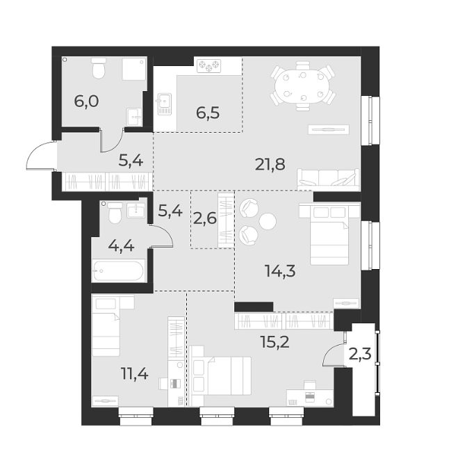 Планировка 4е-к. квартира 93.00 м² в ЖК «Русское солнце»