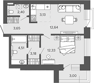 Планировка 1-к.кв 41.84 м² в ЖК «Прованс»