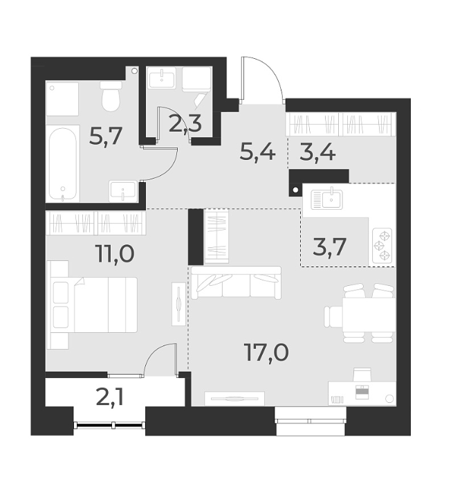 Планировка 2е-к.кв 48.50 м² в ЖК «Русское солнце»