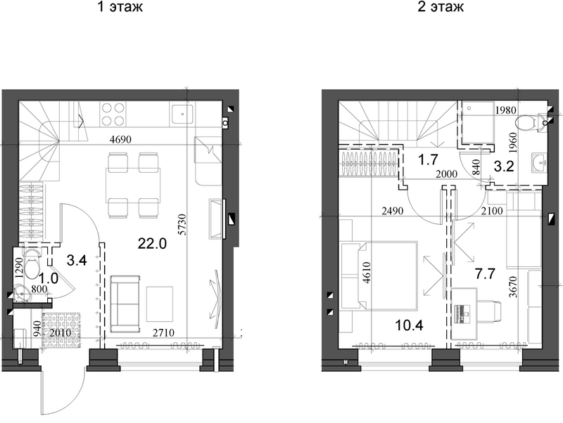 Планировка таунхаус 50.62 м² в ЖК «Коттеджный поселок Березки Элитный»