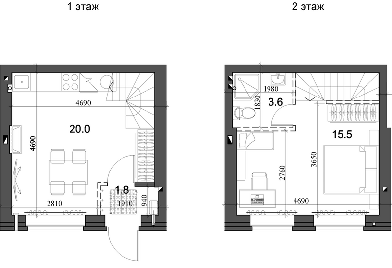 Планировка таунхаус 40.99 м² в ЖК «Коттеджный поселок Березки Элитный»