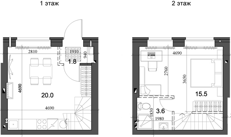 Планировка таунхаус 40.99 м² в ЖК «Коттеджный поселок Березки Элитный»