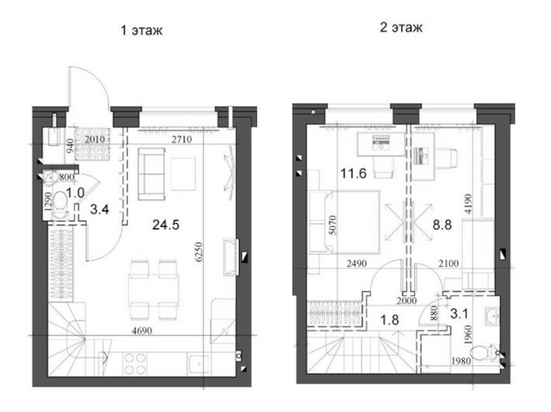 Планировка таунхаус 55.29 м² в ЖК «Коттеджный поселок Березки Элитный»