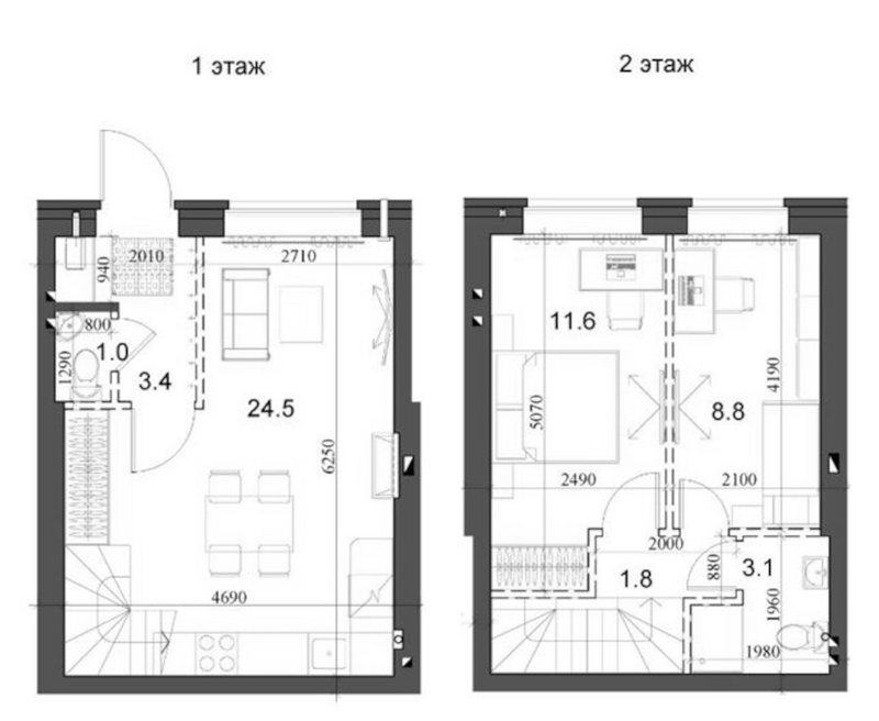Планировка таунхаус 55.29 м² в ЖК «Коттеджный поселок Березки Элитный»
