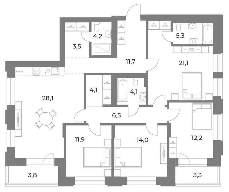 Планировка 4-к.кв 126.70 м² в ЖК «Прованс»