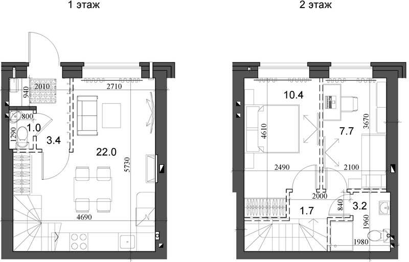 Планировка таунхаус 50.62 м² в ЖК «Коттеджный поселок Березки Элитный»