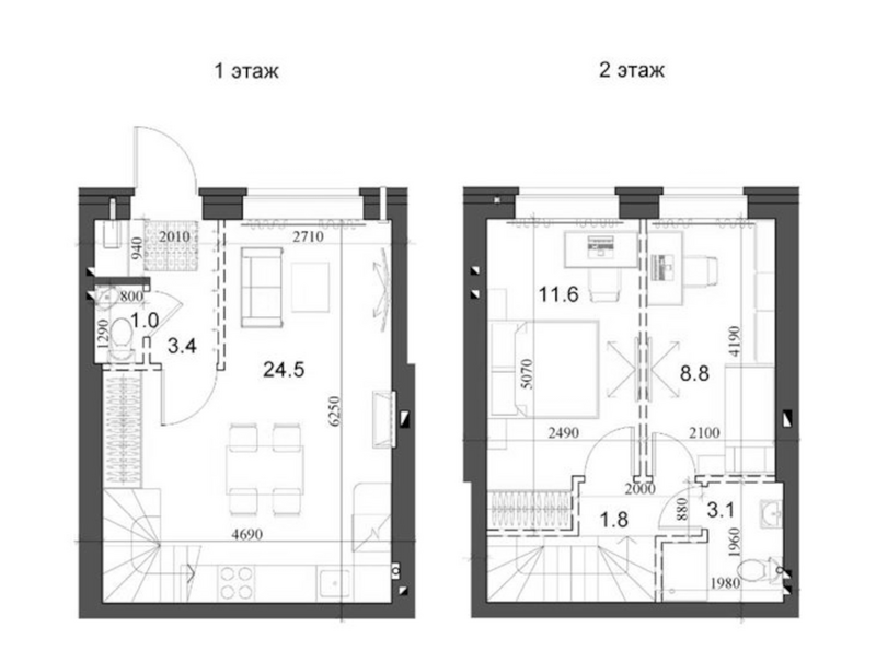 Планировка таунхаус 55.29 м² в ЖК «Коттеджный поселок Березки Элитный»
