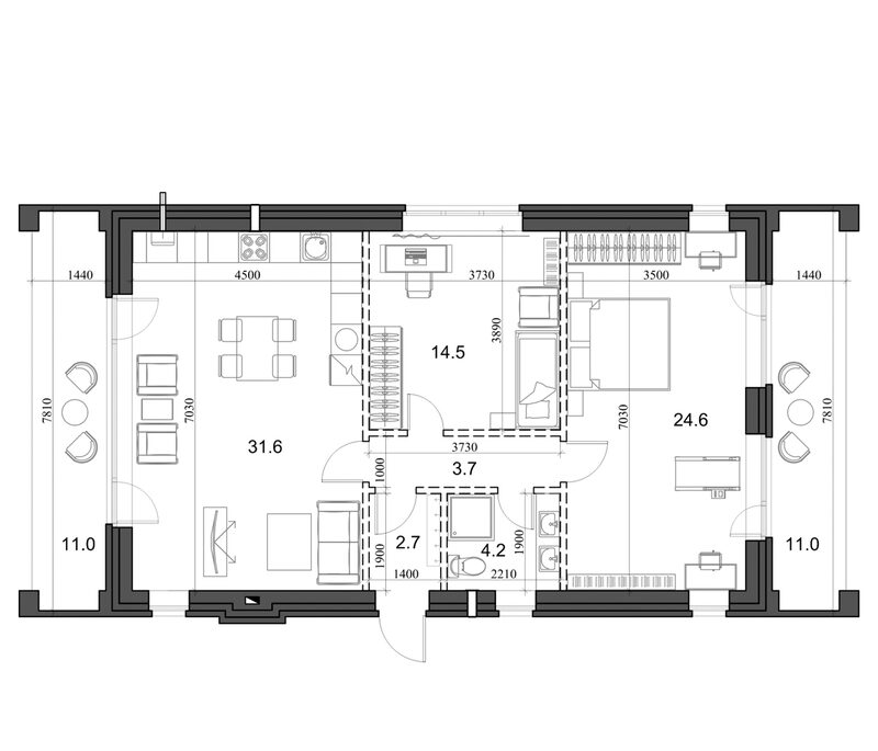 Планировка коттедж 84.24 м² в ЖК «Коттеджный поселок Березки Садовый»