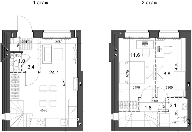 Планировка таунхаус 54.99 м² в ЖК «Коттеджный поселок Березки Элитный»