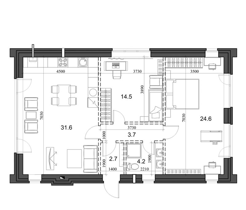 Планировка коттедж 84.16 м² в ЖК «Коттеджный поселок Березки Садовый»