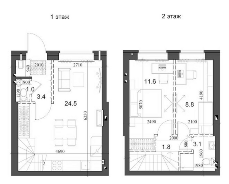 Планировка таунхаус 55.29 м² в ЖК «Коттеджный поселок Березки Элитный»