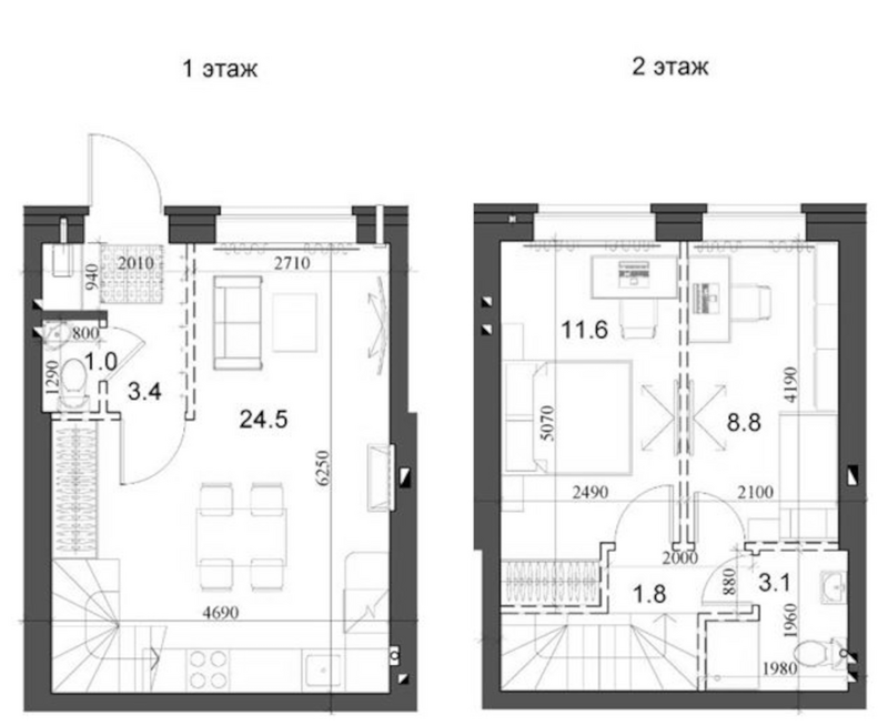 Планировка таунхаус 55.29 м² в ЖК «Коттеджный поселок Березки Элитный»