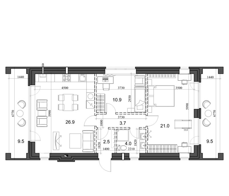 Планировка коттедж 71.80 м² в ЖК «Коттеджный поселок Березки Садовый»