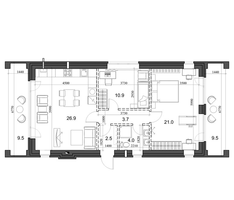 Планировка коттедж 71.80 м² в ЖК «Коттеджный поселок Березки Садовый»