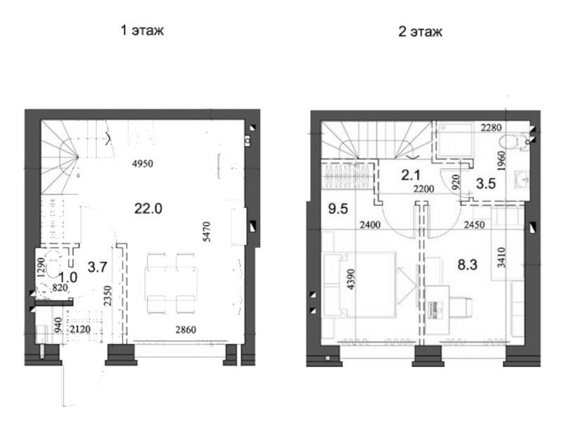 Планировка таунхаус 51.27 м² в ЖК «Коттеджный поселок Березки Элитный»
