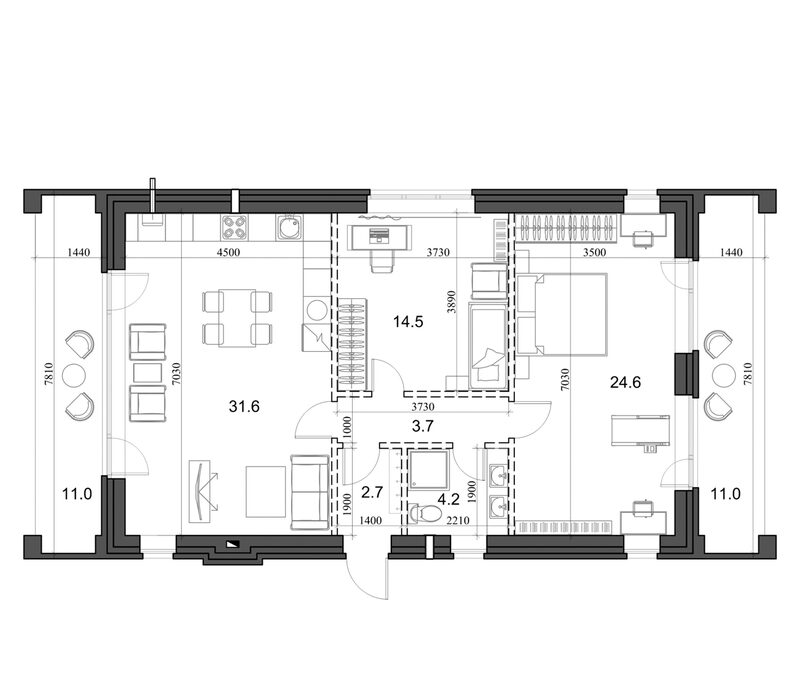 Планировка коттедж 84.24 м² в ЖК «Коттеджный поселок Березки Садовый»