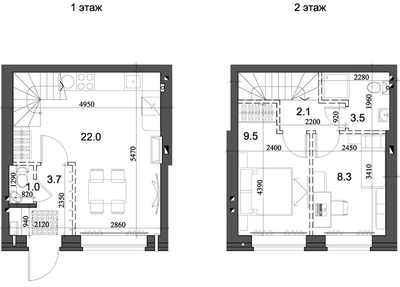 Планировка таунхаус 51.27 м² в ЖК «Коттеджный поселок Березки Элитный»