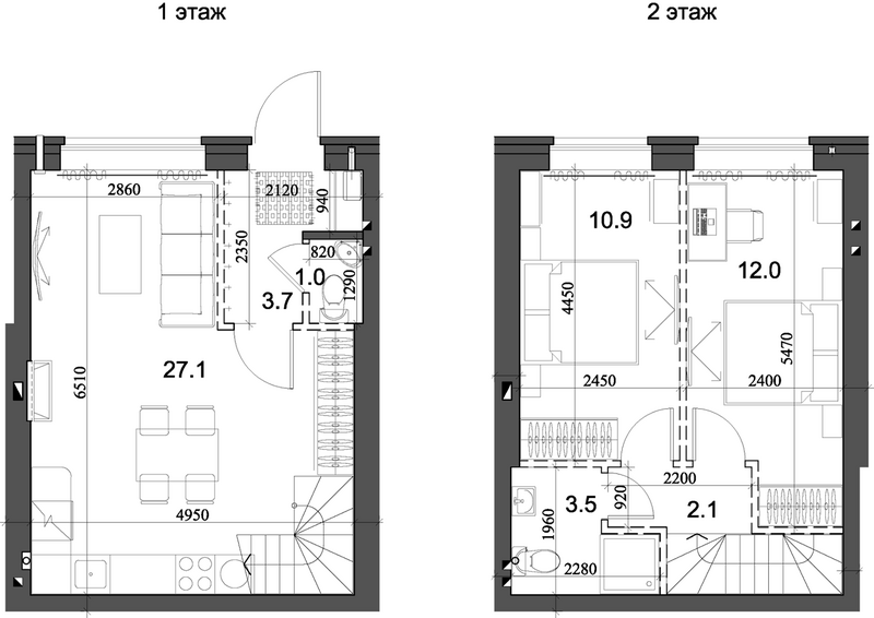 Планировка таунхаус 61.42 м² в ЖК «Коттеджный поселок Березки Элитный»