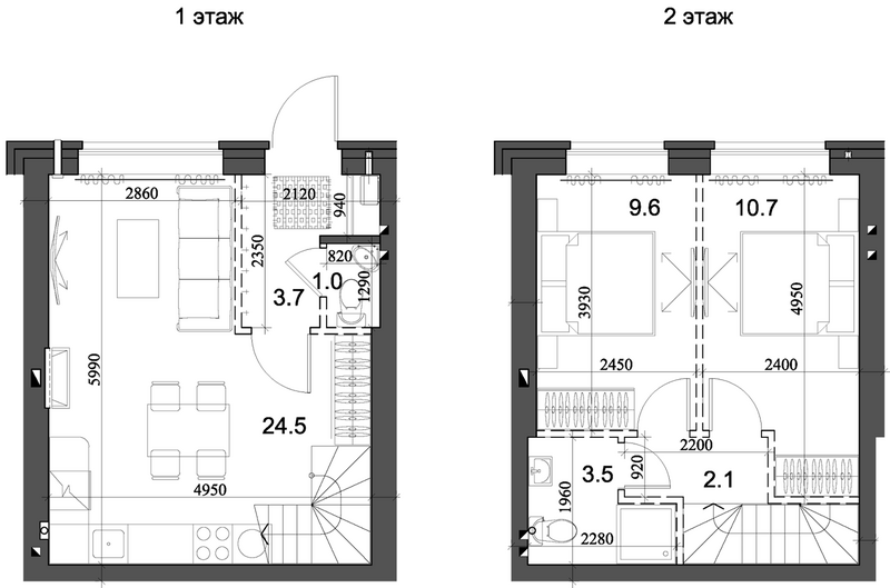 Планировка таунхаус 56.04 м² в ЖК «Коттеджный поселок Березки Элитный»
