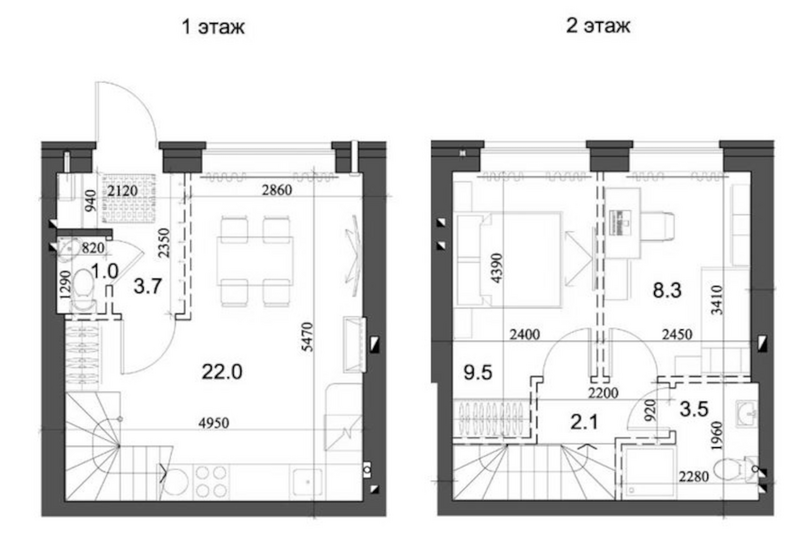 Планировка таунхаус 51.27 м² в ЖК «Коттеджный поселок Березки Элитный»