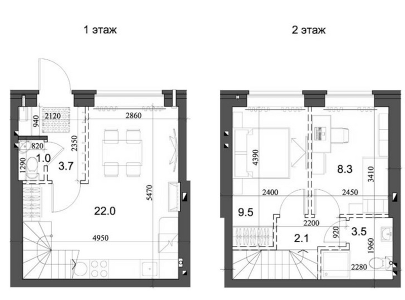 Планировка таунхаус 51.27 м² в ЖК «Коттеджный поселок Березки Элитный»