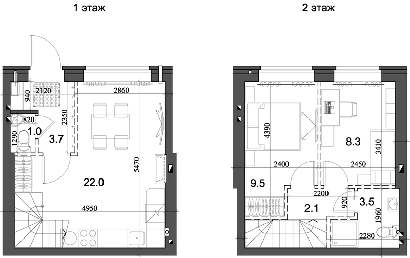Планировка таунхаус 51.27 м² в ЖК «Коттеджный поселок Березки Элитный»