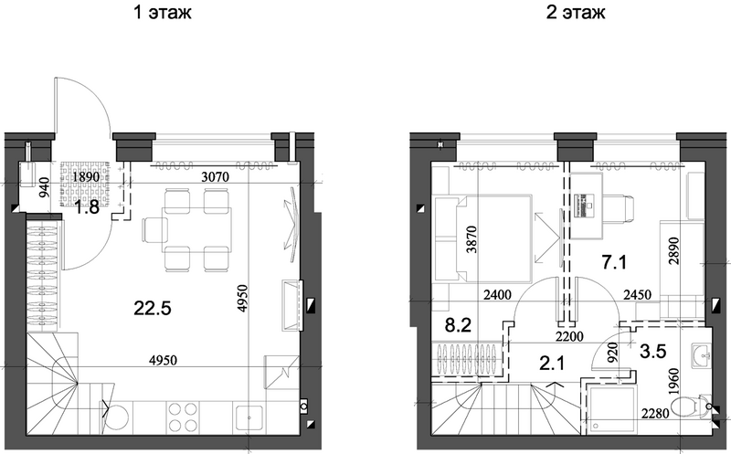 Планировка таунхаус 45.96 м² в ЖК «Коттеджный поселок Березки Элитный»