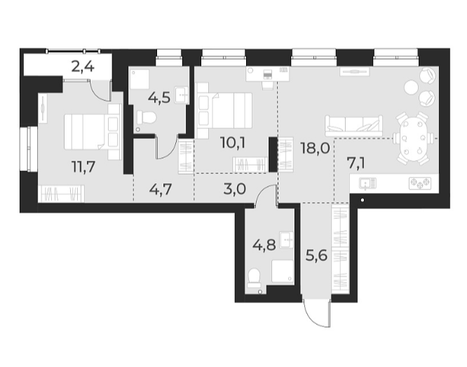 Планировка 3е-к. квартира 69.50 м² в ЖК «Русское солнце»