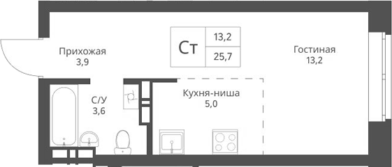 Планировка студии 25.70 м² в ЖК «Экоград 12 дворов»