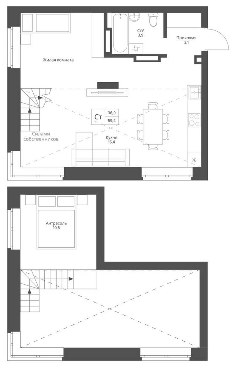 Планировка студии 48.90 м² в ЖК «Экоград 12 дворов»