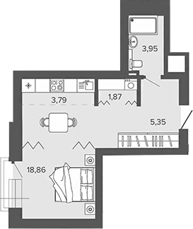 Планировка студии 33.82 м² в ЖК «Прованс»