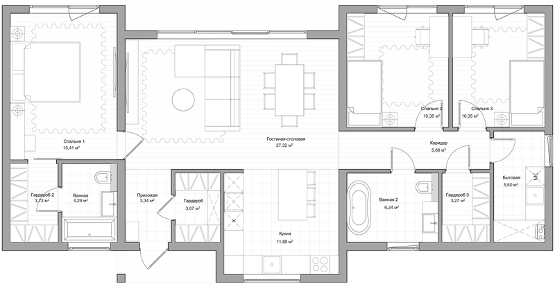 Планировка коттеджи 110.52 м² в ЖК «Коттеджный поселок ЮНИТ ХАУС»