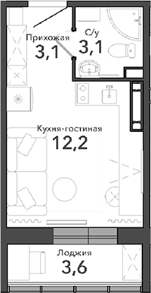 Планировка студии 18.40 м² в ЖК «Околица»