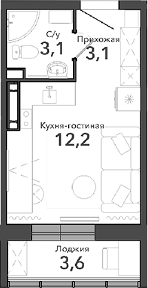 Планировка студии 18.40 м² в ЖК «Околица»