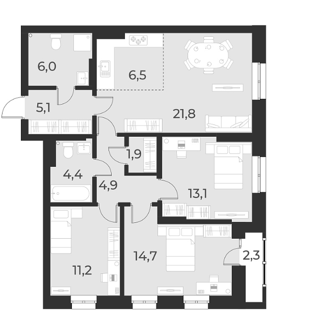 Планировка 4е-к.кв 89.60 м² в ЖК «Русское солнце»