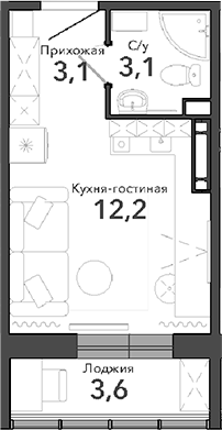 Планировка студии 18.40 м² в ЖК «Околица»