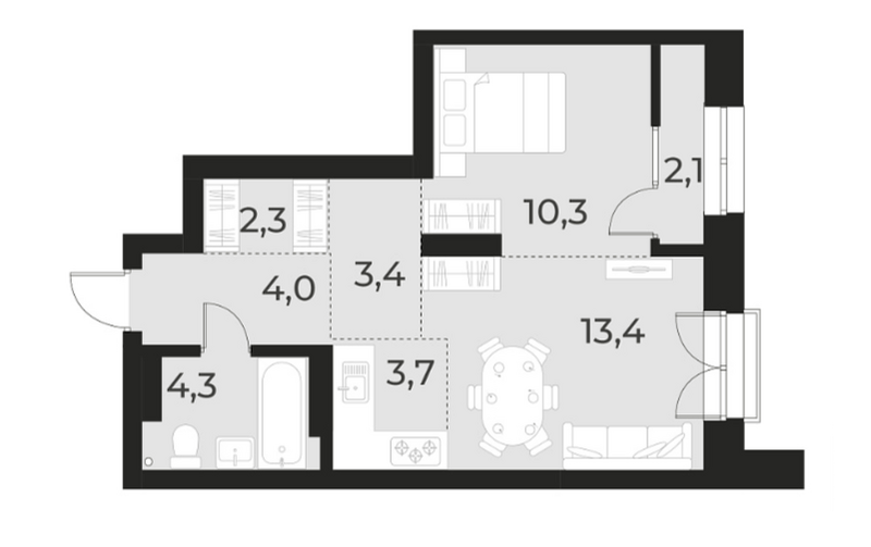Планировка 2е-к. квартира 41.40 м² в ЖК «Русское солнце»