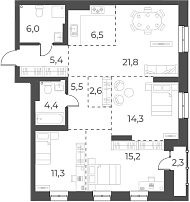 Планировка 4е-к.кв 93.00 м² в ЖК «Русское солнце»