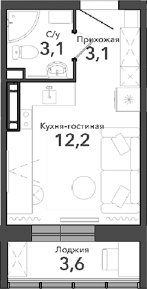 Планировка студии 18.40 м² в ЖК «Околица»