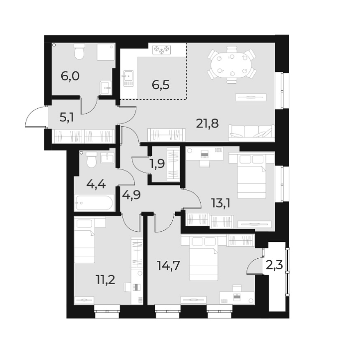 Планировка 4е-к.кв 89.60 м² в ЖК «Русское солнце»