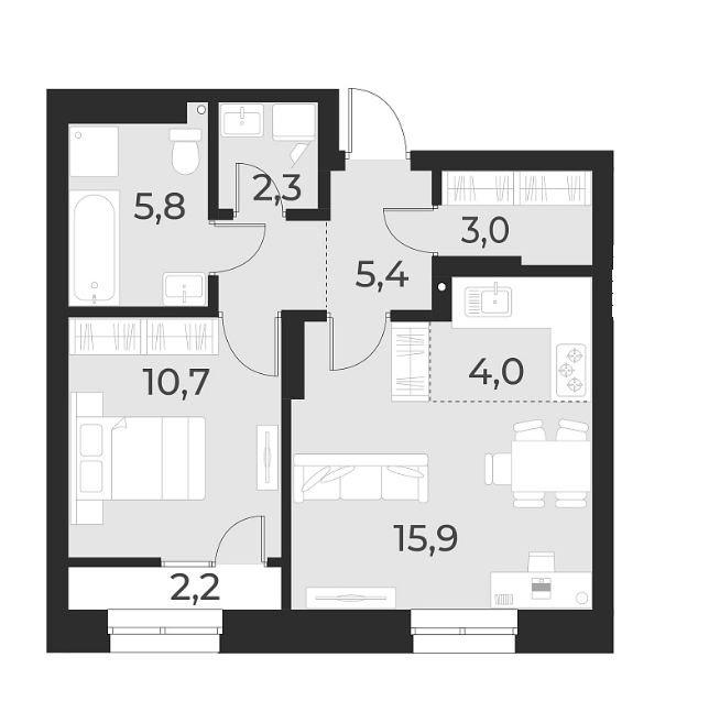 Планировка 2е-к.кв 47.10 м² в ЖК «Русское солнце»