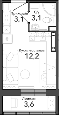 Планировка студии 18.40 м² в ЖК «Околица»