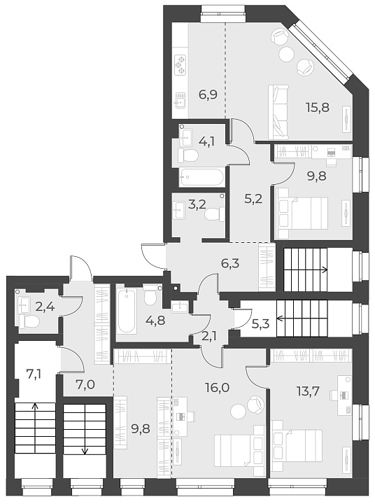 Планировка 4е-к. квартира 119.50 м² в ЖК «Русское солнце»