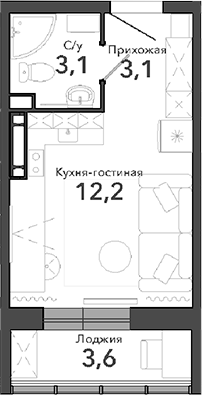 Планировка студии 18.40 м² в ЖК «Околица»
