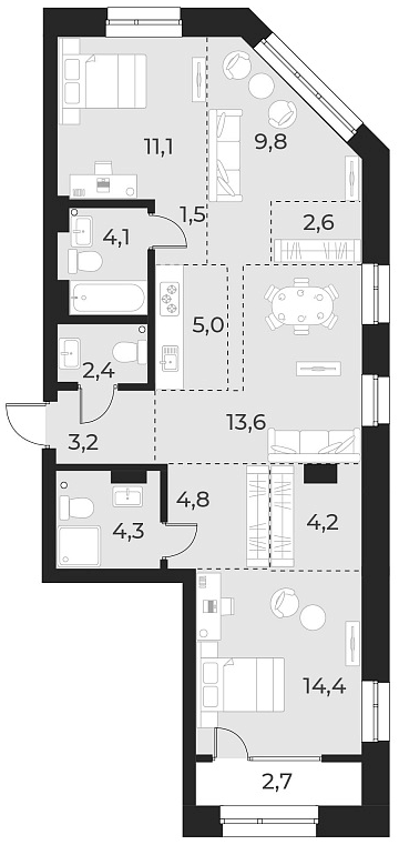 Планировка 4е-к. квартира 80.90 м² в ЖК «Русское солнце»