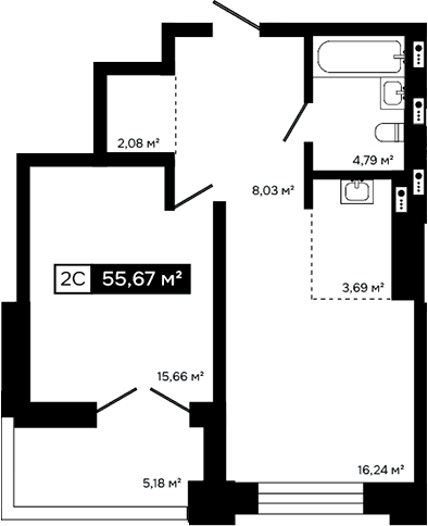Планировка 2е-к.кв 50.49 м² в ЖК «Платина»