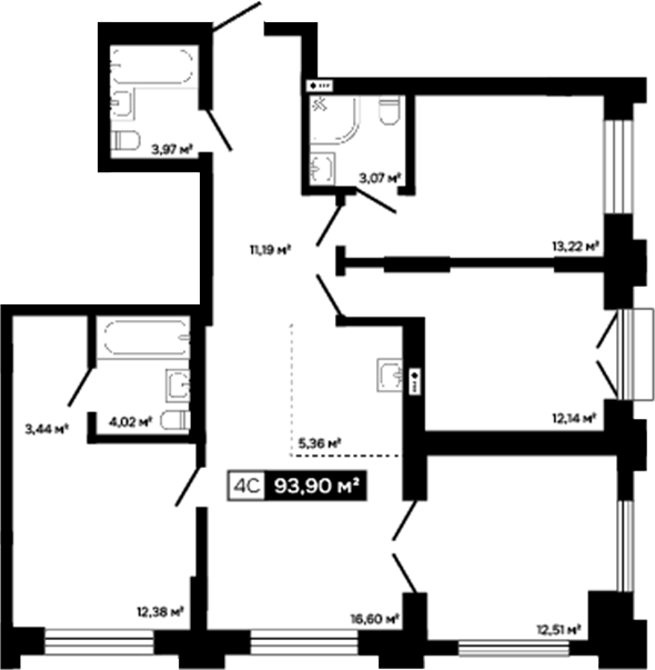 Планировка 4е-к.кв 81.39 м² в ЖК «Платина»