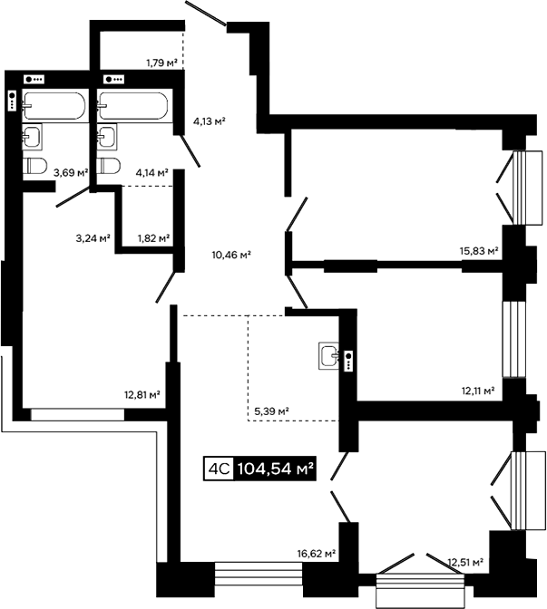 Планировка 4е-к.кв 92.03 м² в ЖК «Платина»