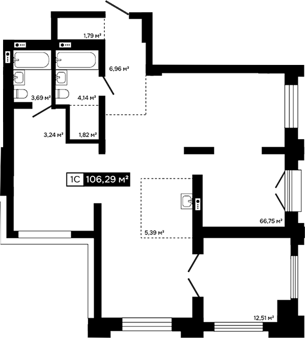 Планировка студии 93.78 м² в ЖК «Платина»