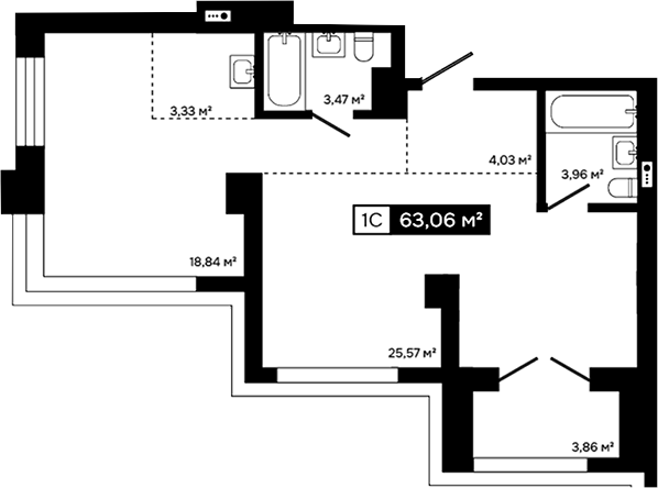 Планировка 2е-к.кв 59.20 м² в ЖК «Платина»